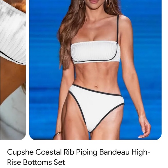 Cupshe Coastal Rib Piping High Rise Bikini NEW - Picture 2 of 8